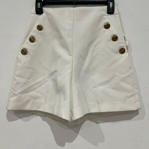 Zara High Waist Cream Shorts with Button Accents